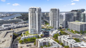 real estate photography of towers of channelside drone photo downtown tampa