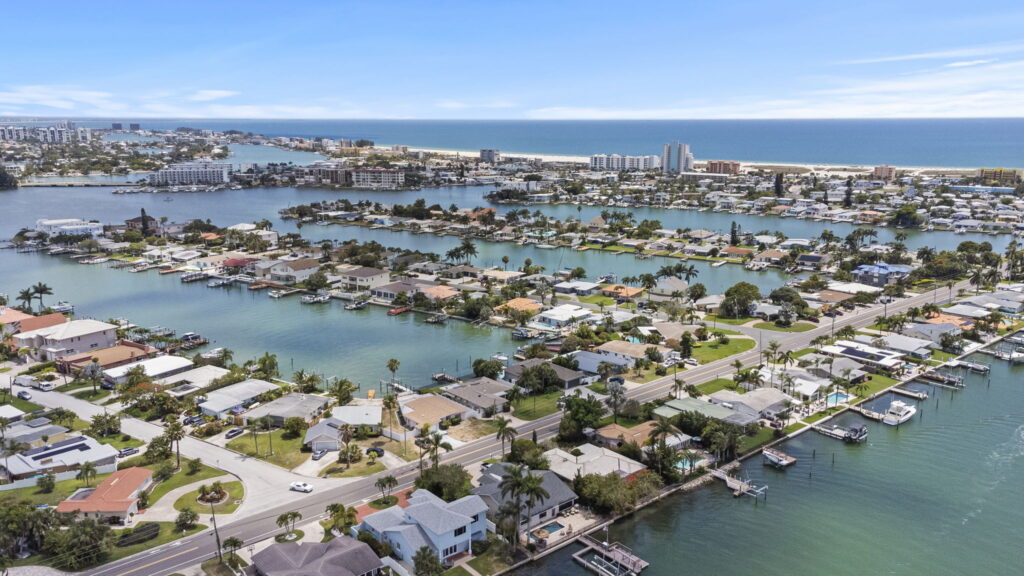real estate photography drone shot of houses by tampa bay