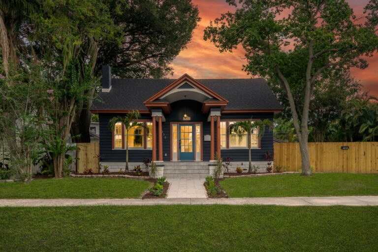 real estate photography of a house in twilight