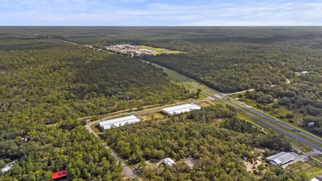 commercial real estate photography drone image of storage facility